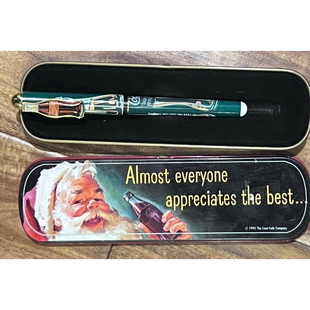 Vintage Coca-Cola Tin with Coca-Cola Ink Pen - Santa Claus - 1995 - Never Used